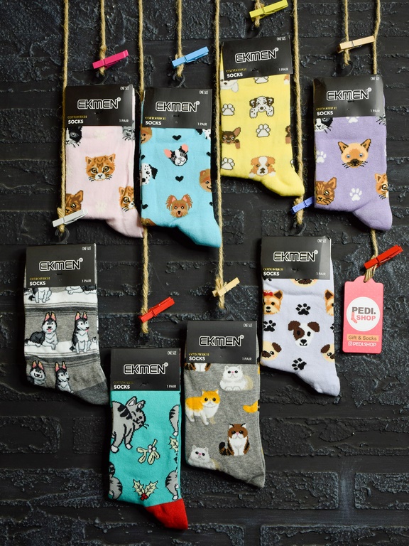 جوراب ساقدار ترک طرح گربه ,سگ و هاسکی برند اکمن 1 جوراب ساقدار ترک طرح گربه ,سگ و هاسکی برند اکمن